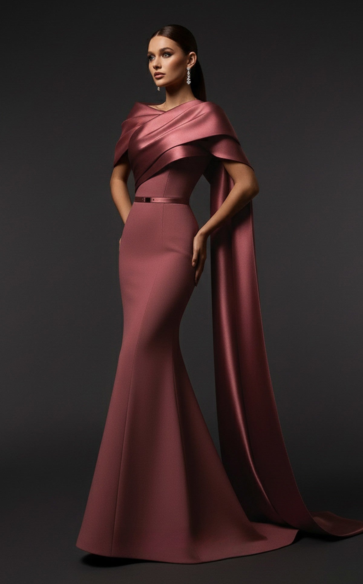 Asymmetrical Draped Mermaid Gown
