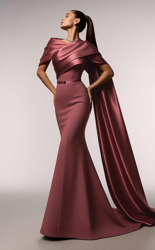 Asymmetrical Draped Mermaid Gown