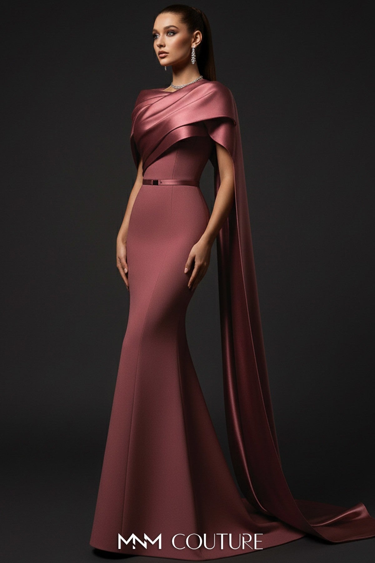 Asymmetrical Draped Mermaid Gown