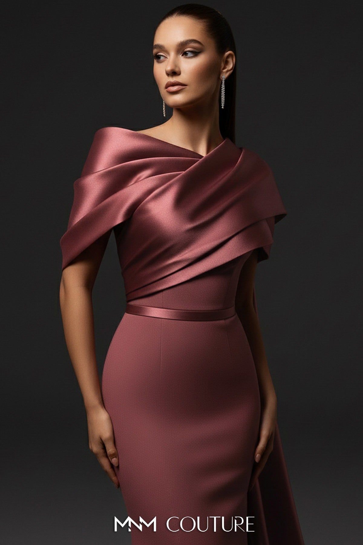 Asymmetrical Draped Mermaid Gown
