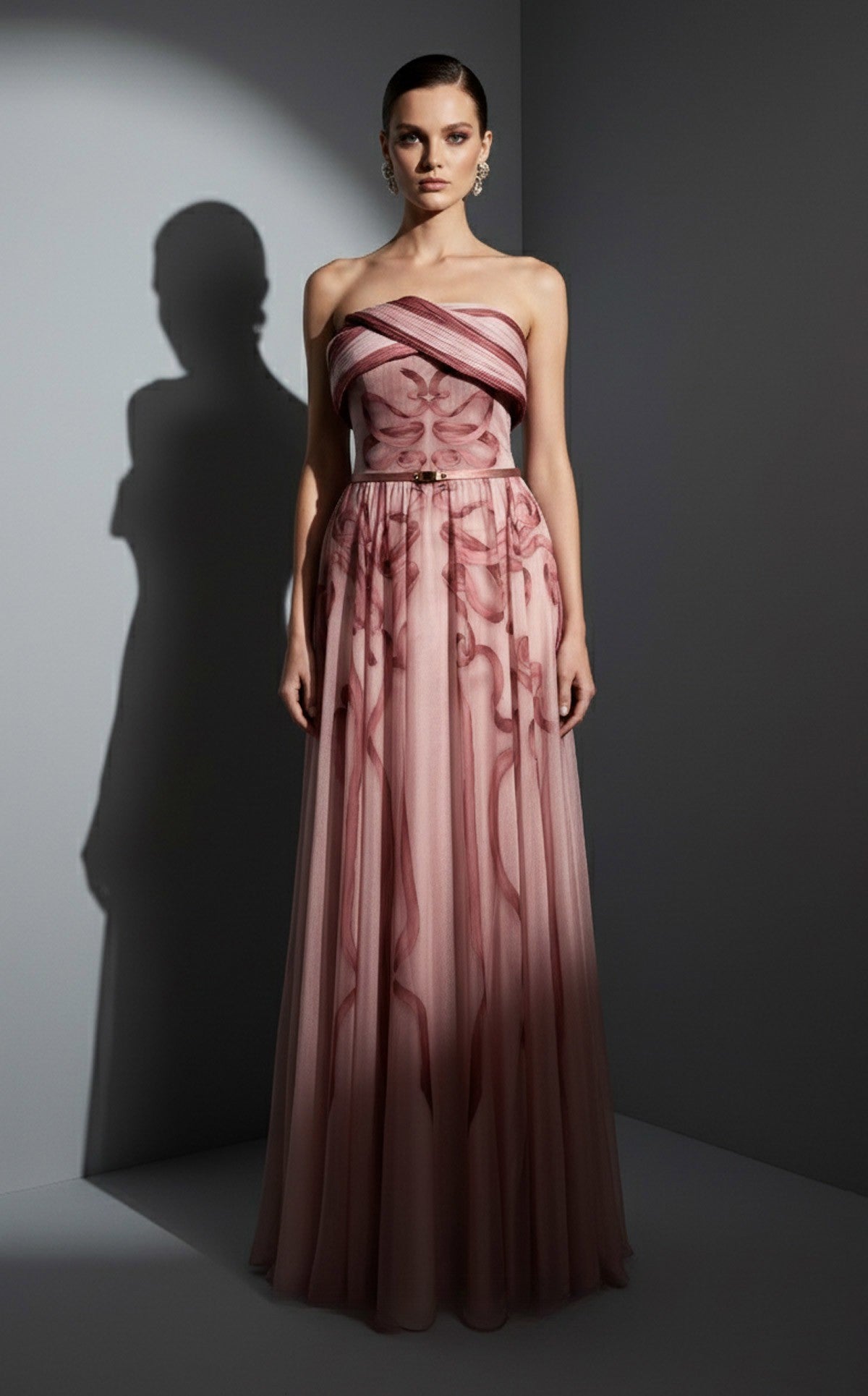 Peach Strapless Flowing Chiffon Gown