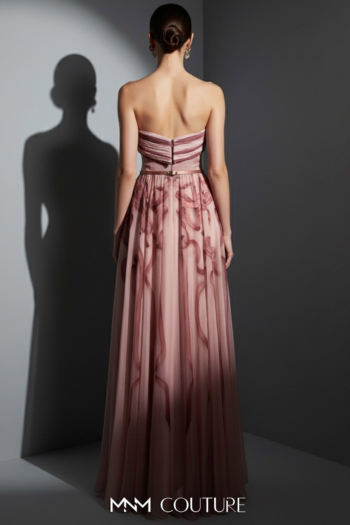 Peach Strapless Flowing Chiffon Gown
