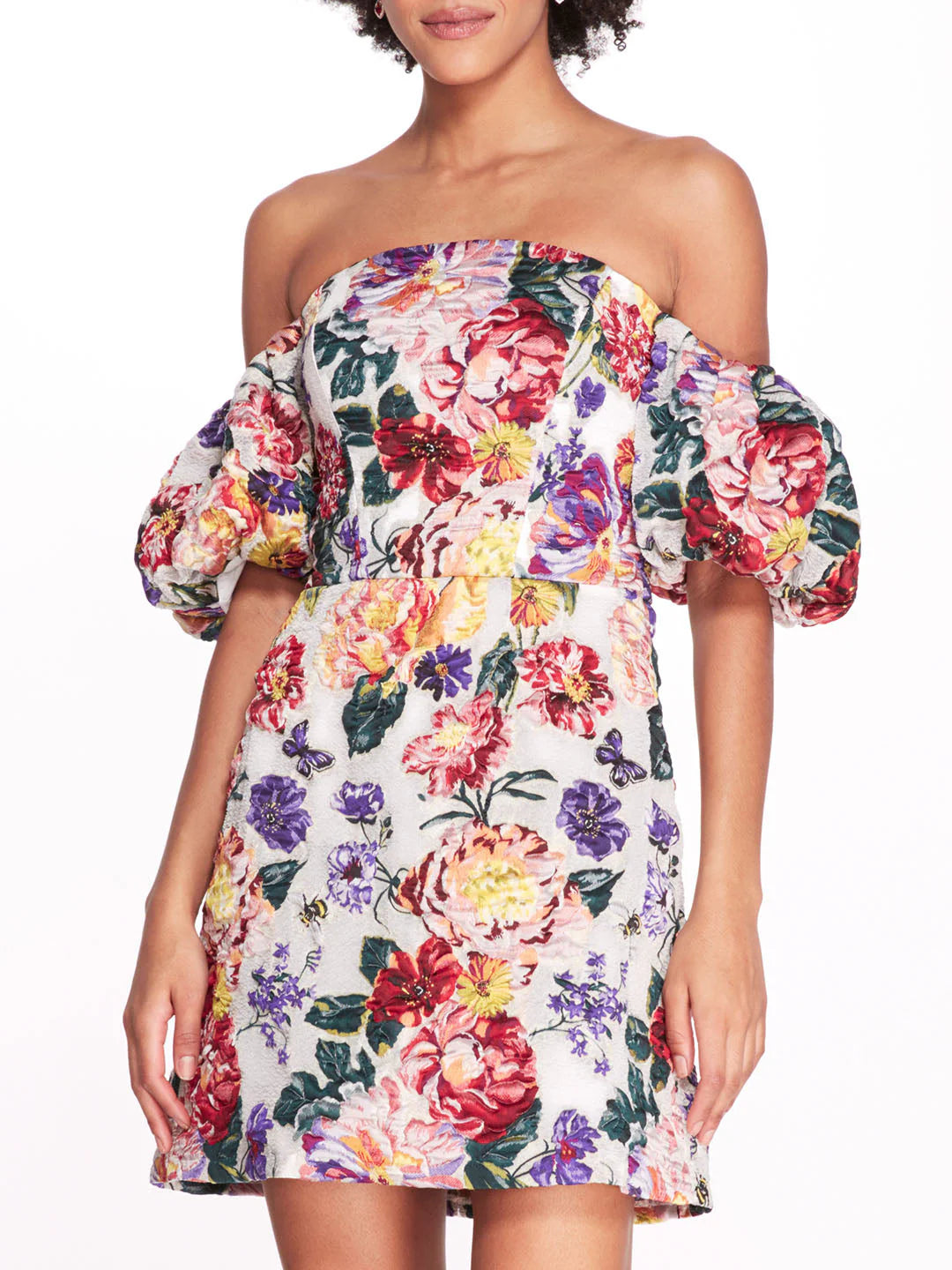 Off Shoulder Sequin Floral Mini