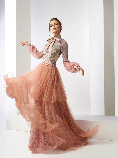 Lace Bow-Neck Tulle Set