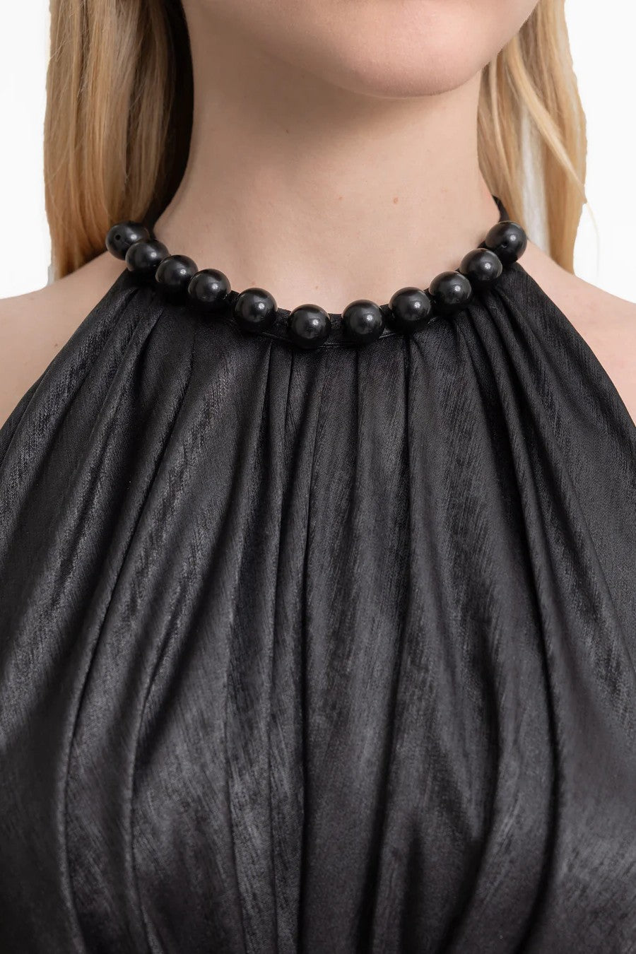 Embellished Draped Lamé Dress
