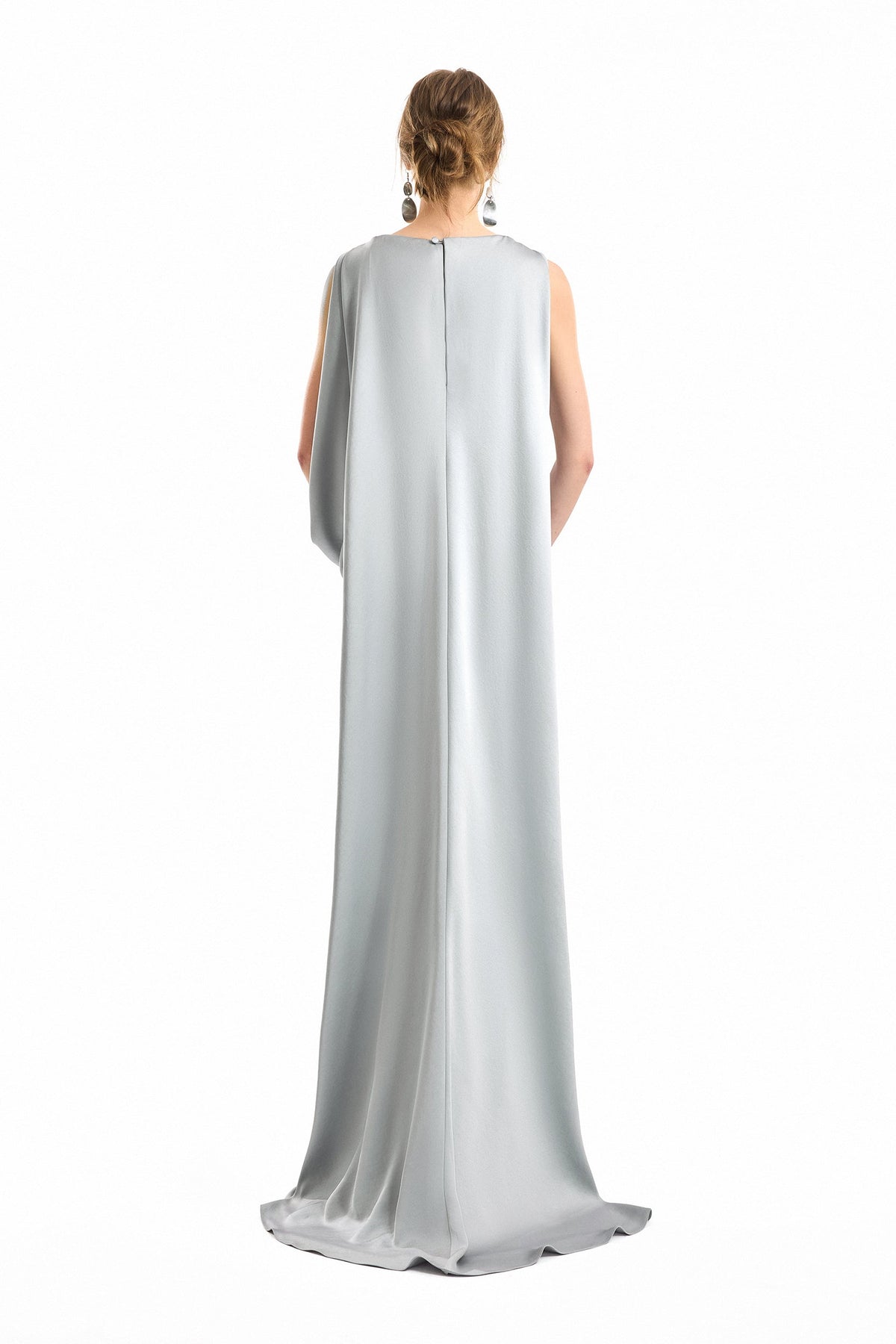 Bateau-Neck Satin Dress - Silver