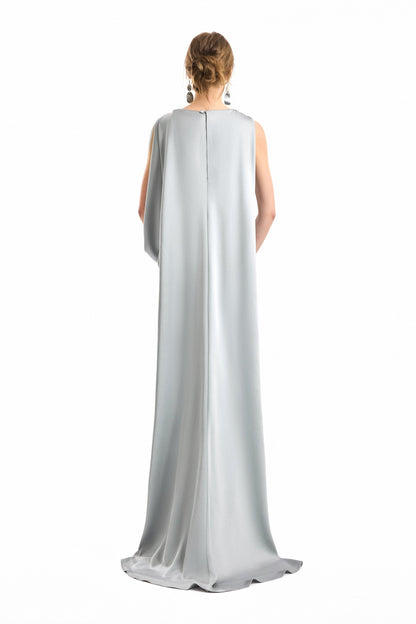 Bateau-Neck Satin Dress - Silver