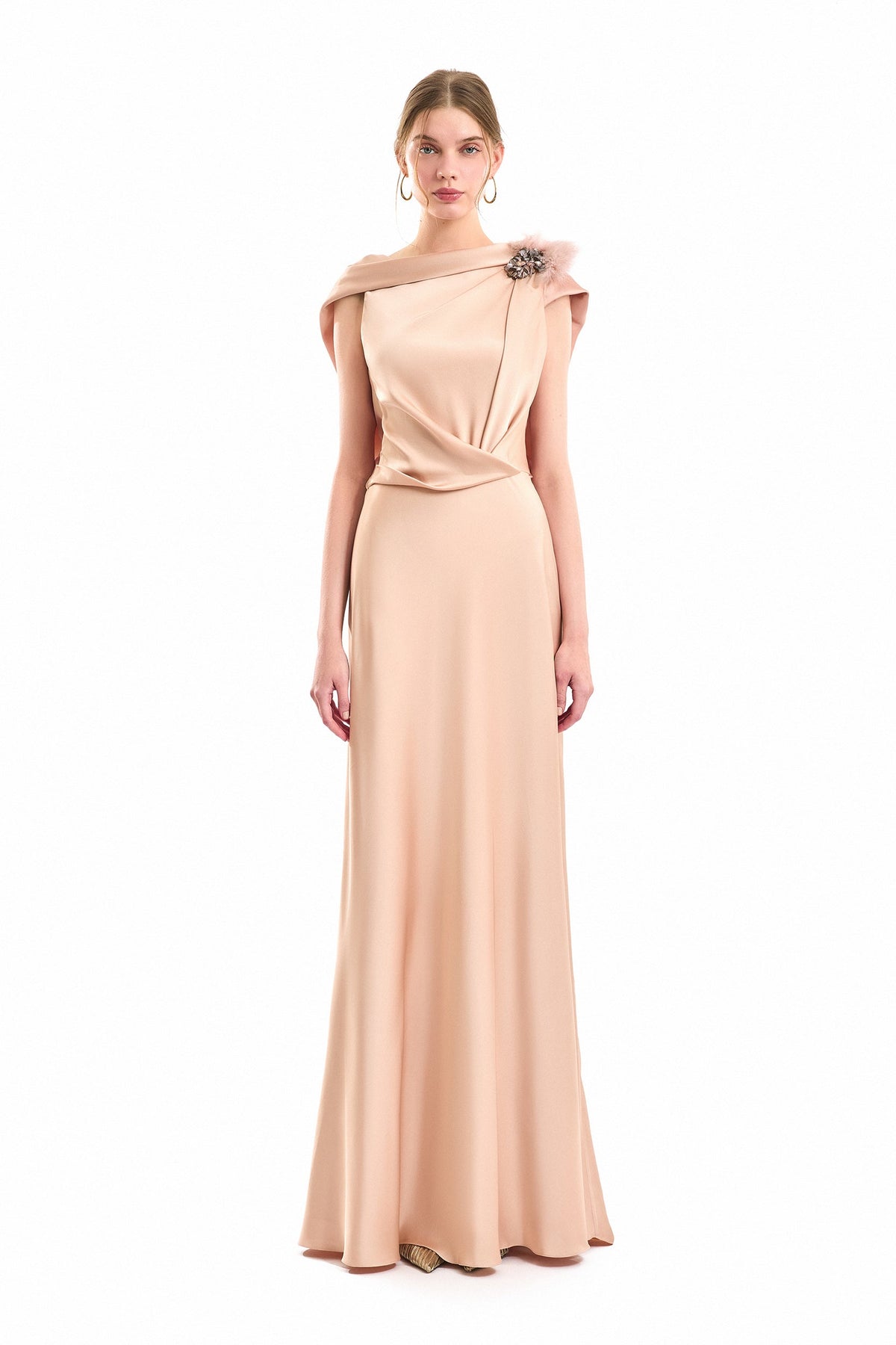 Draped Brooch Dress - Pink