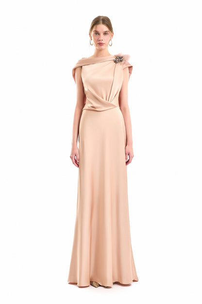 Draped Brooch Dress - Pink