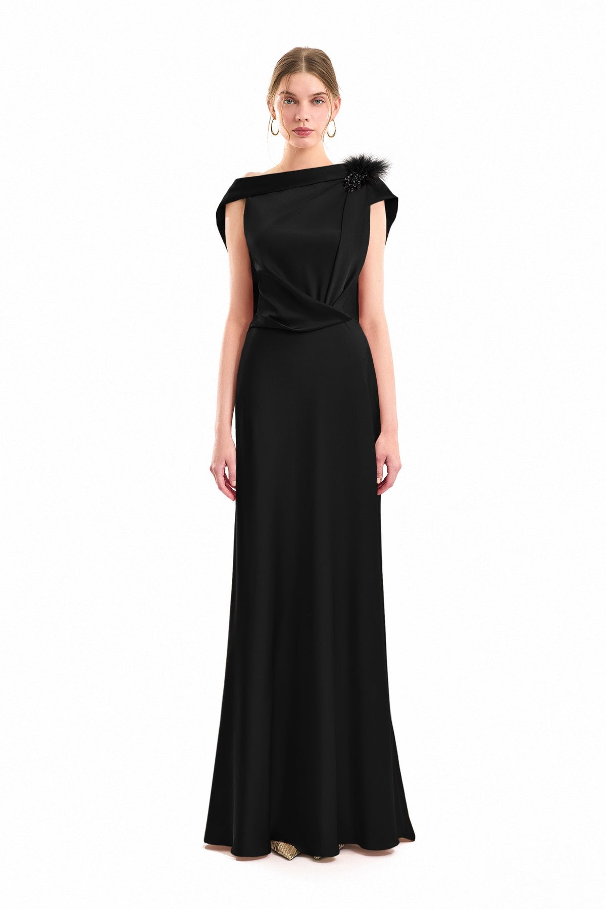 Draped Brooch Dress - Black