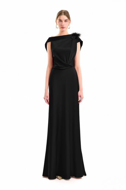 Draped Brooch Dress - Black