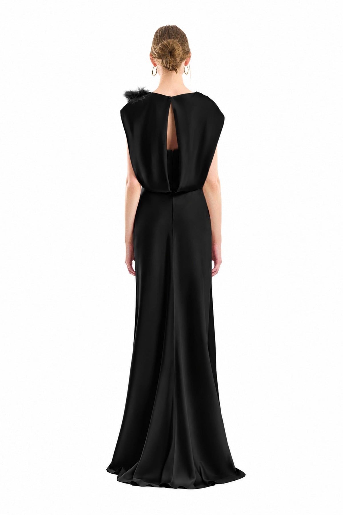 Draped Brooch Dress - Black