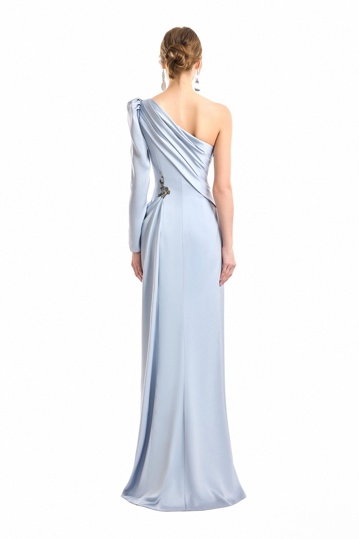 One-Shoulder Satin Dress - Blue