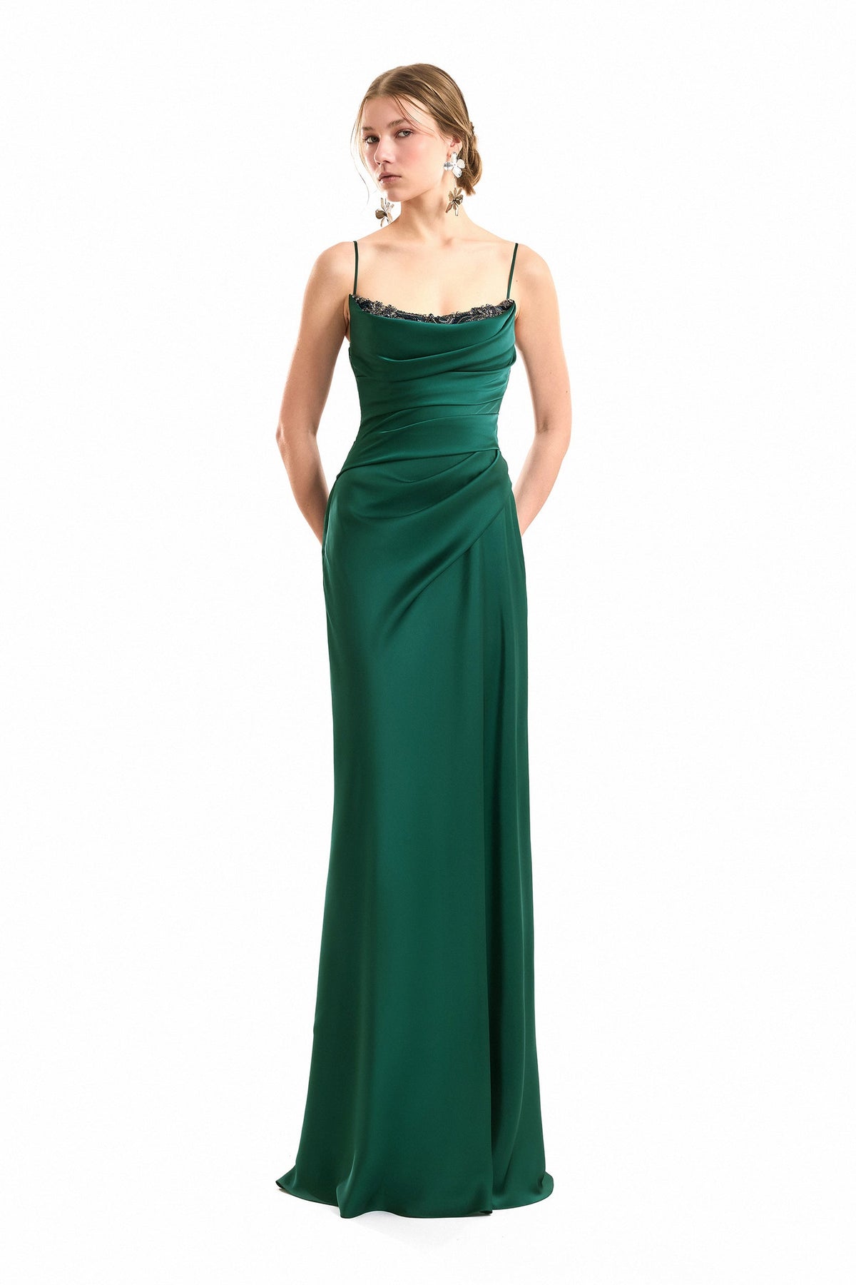 Beaded Neckline Dress - Green