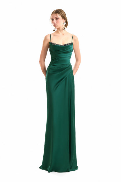 Beaded Neckline Dress - Green