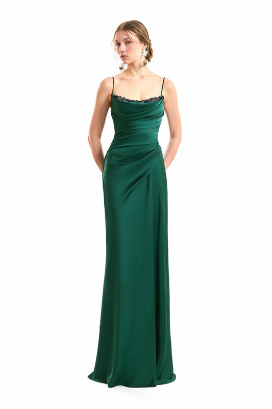 Beaded Neckline Dress - Green