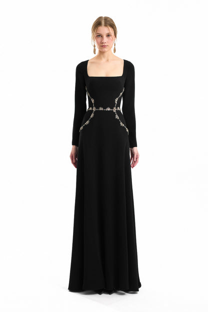 Beaded Waist Dress - Black