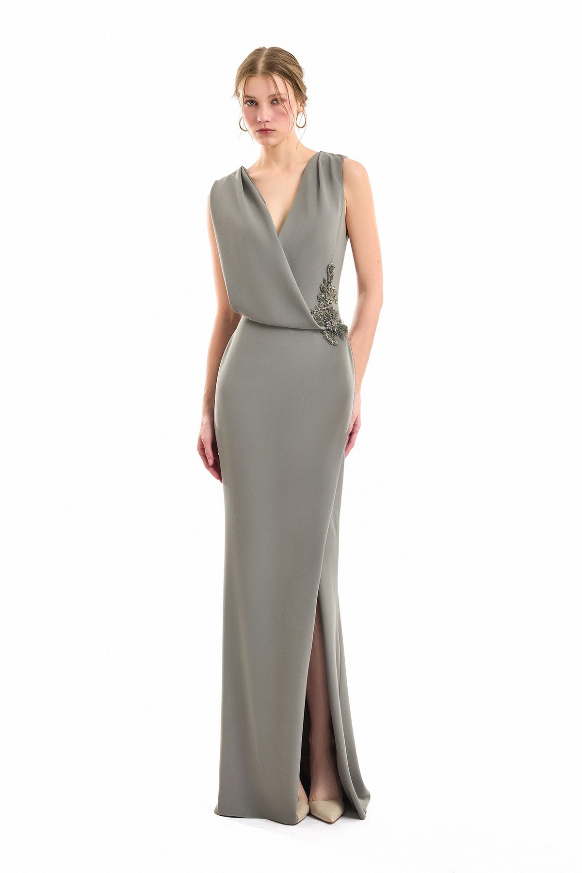V-Neck Wrap Dress - Gray