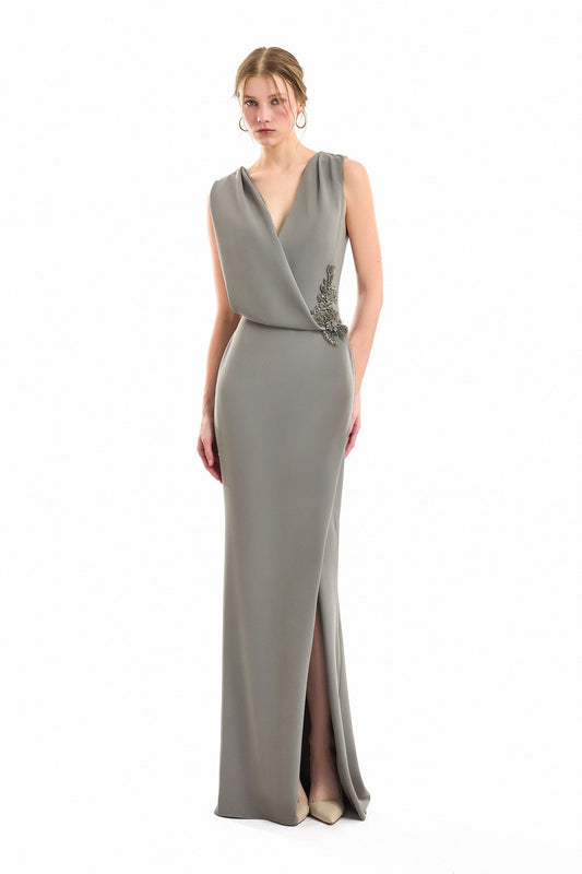 V-Neck Wrap Dress - Gray