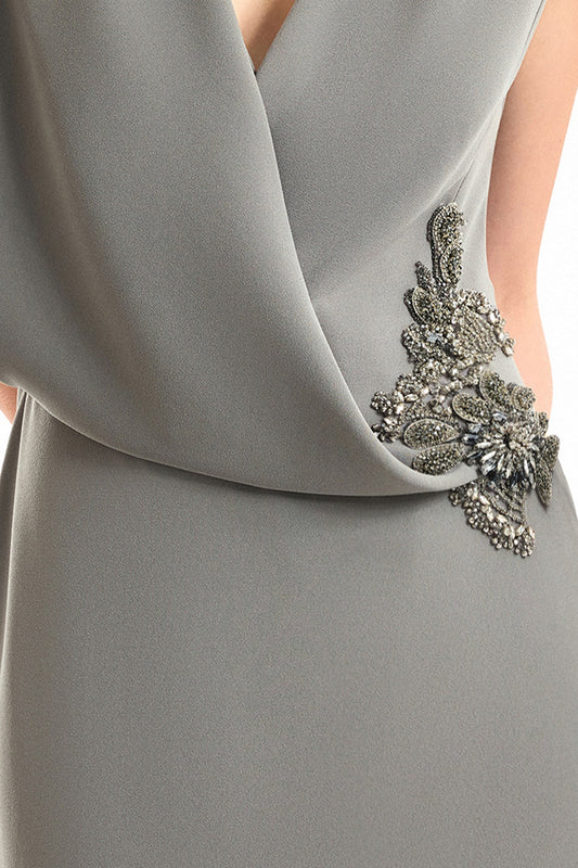 V-Neck Wrap Dress - Gray