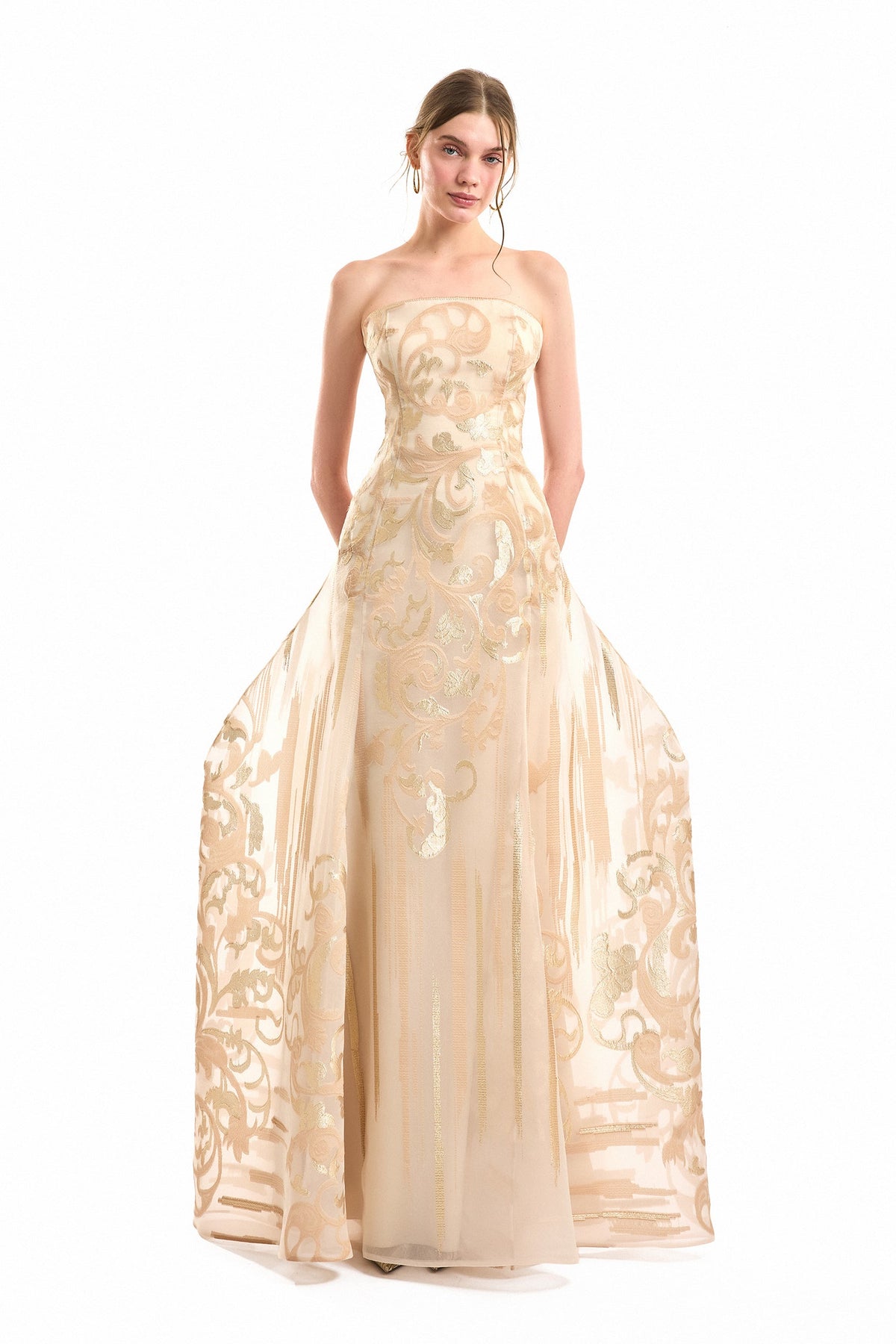 Strapless Jacquard Dress - Beige