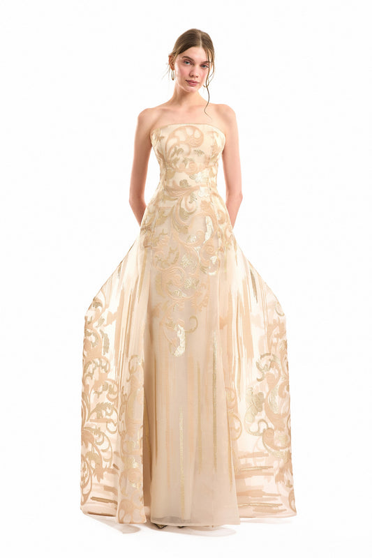 Strapless Jacquard Dress - Beige