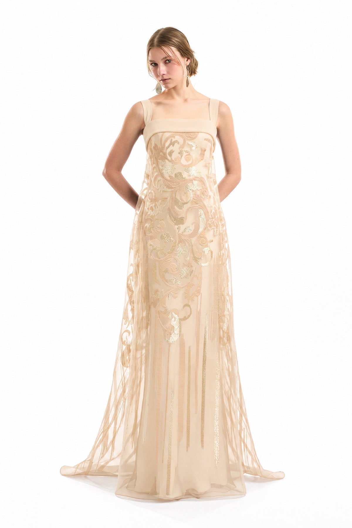 Sheer Overlay Dress - Beige