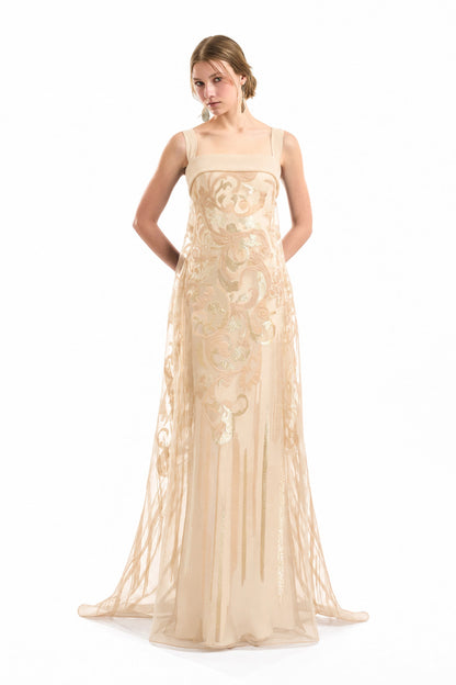 Sheer Overlay Dress - Beige