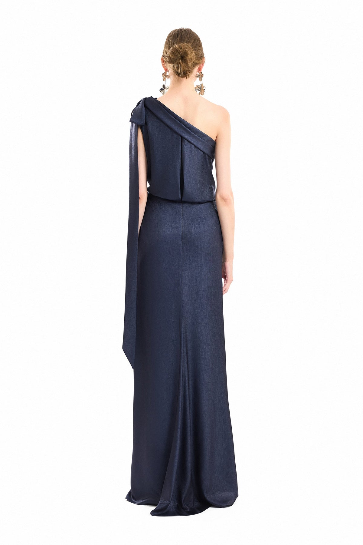One-Shoulder Slit Dress - Navy