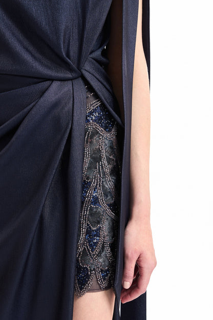 One-Shoulder Slit Dress - Navy