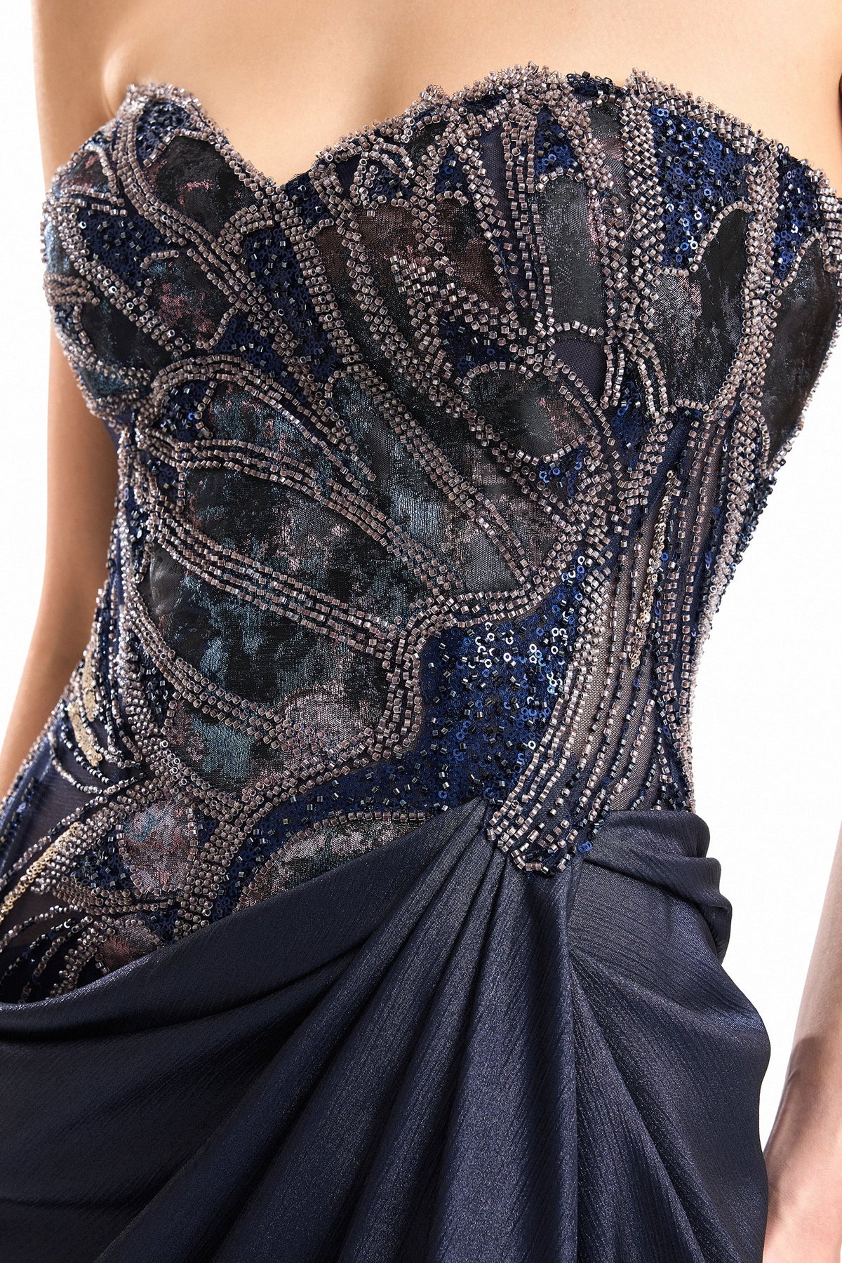 Sweetheart Beaded Dress - Navy