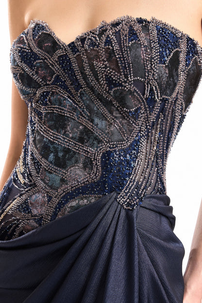 Sweetheart Beaded Dress - Navy