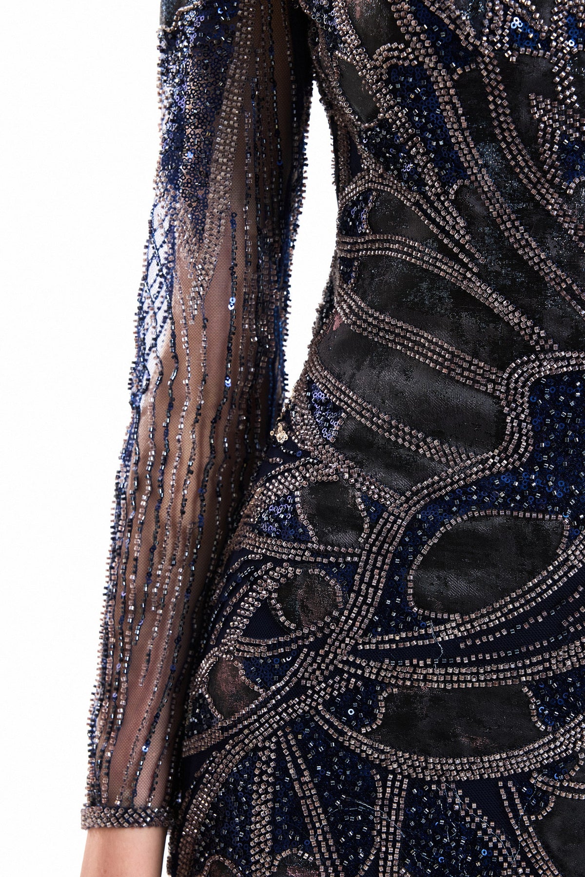 Beaded Illusion Dress - Navy