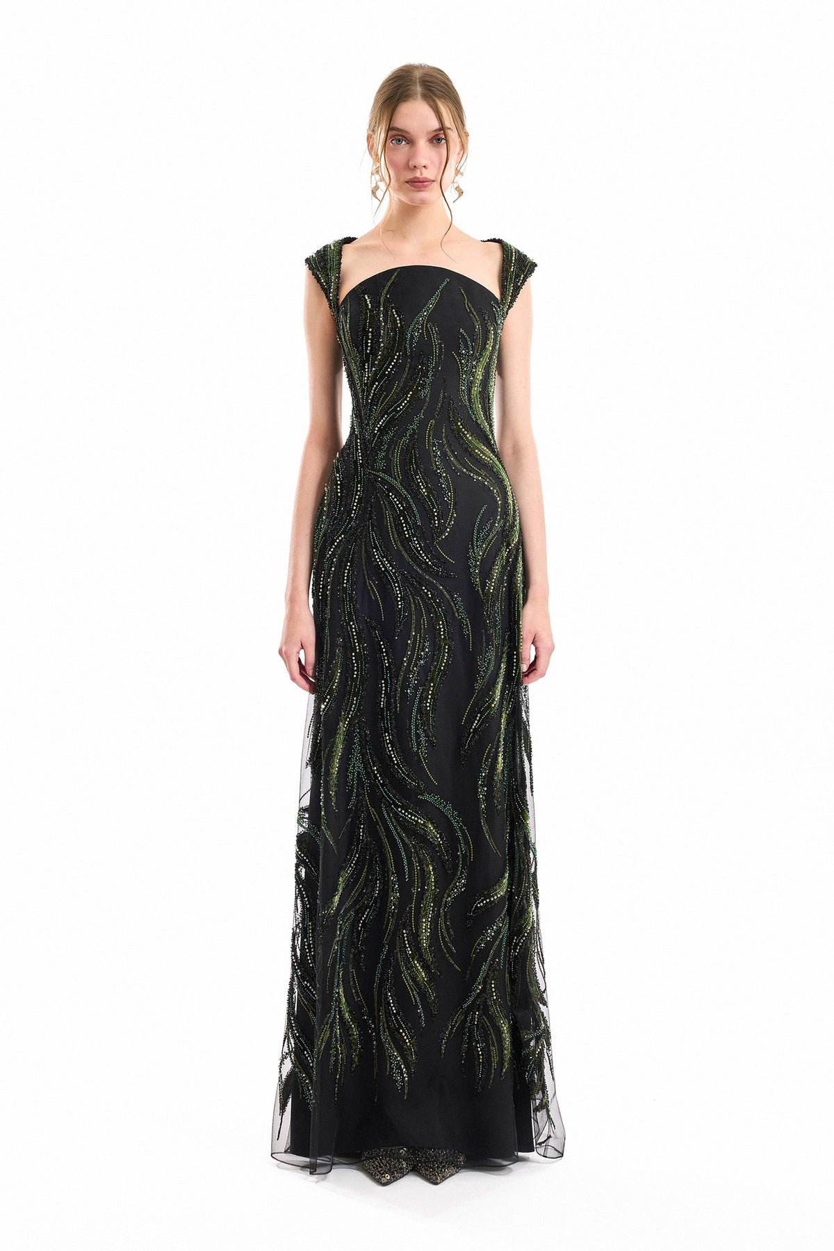 Wide-Strap Beaded Dress - Black