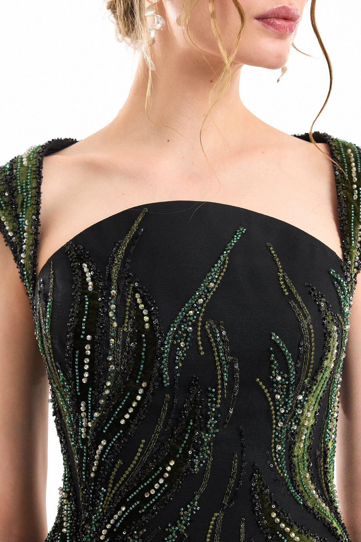 Wide-Strap Beaded Dress - Black