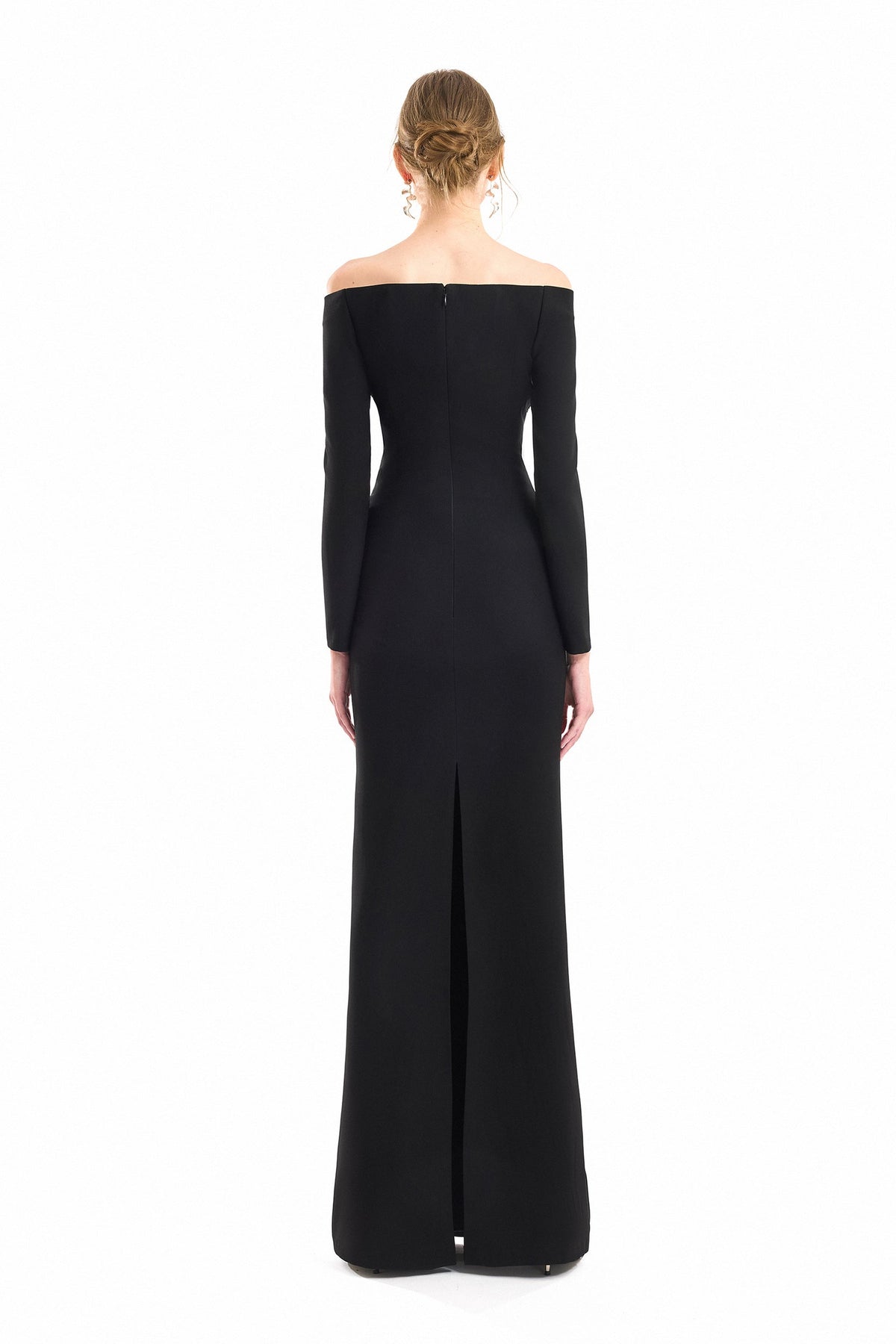 Off-Shoulder Beaded Dress - Black