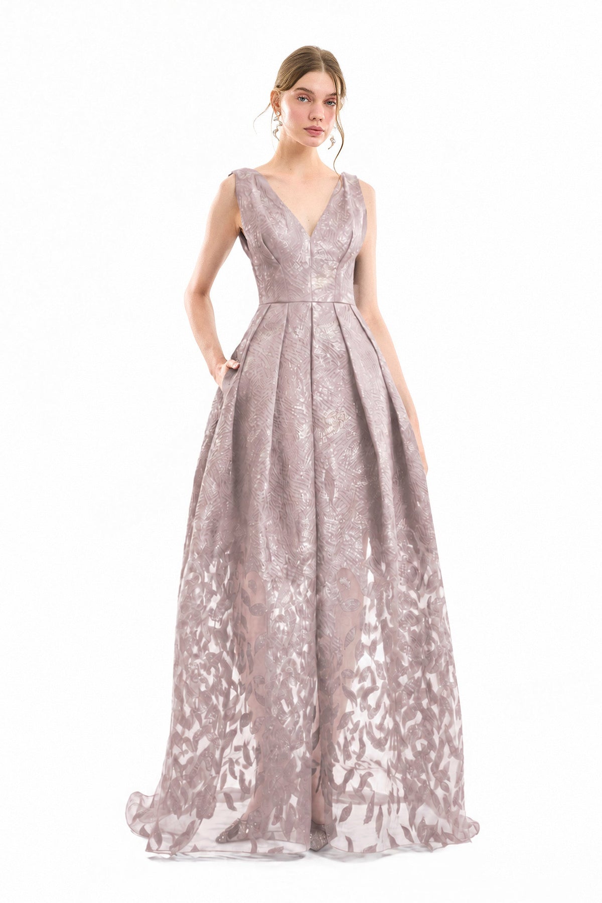 V-Neck Jacquard Dress - Pink