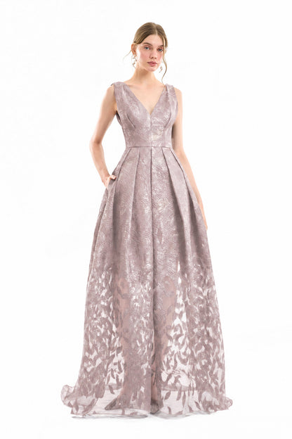 V-Neck Jacquard Dress - Pink