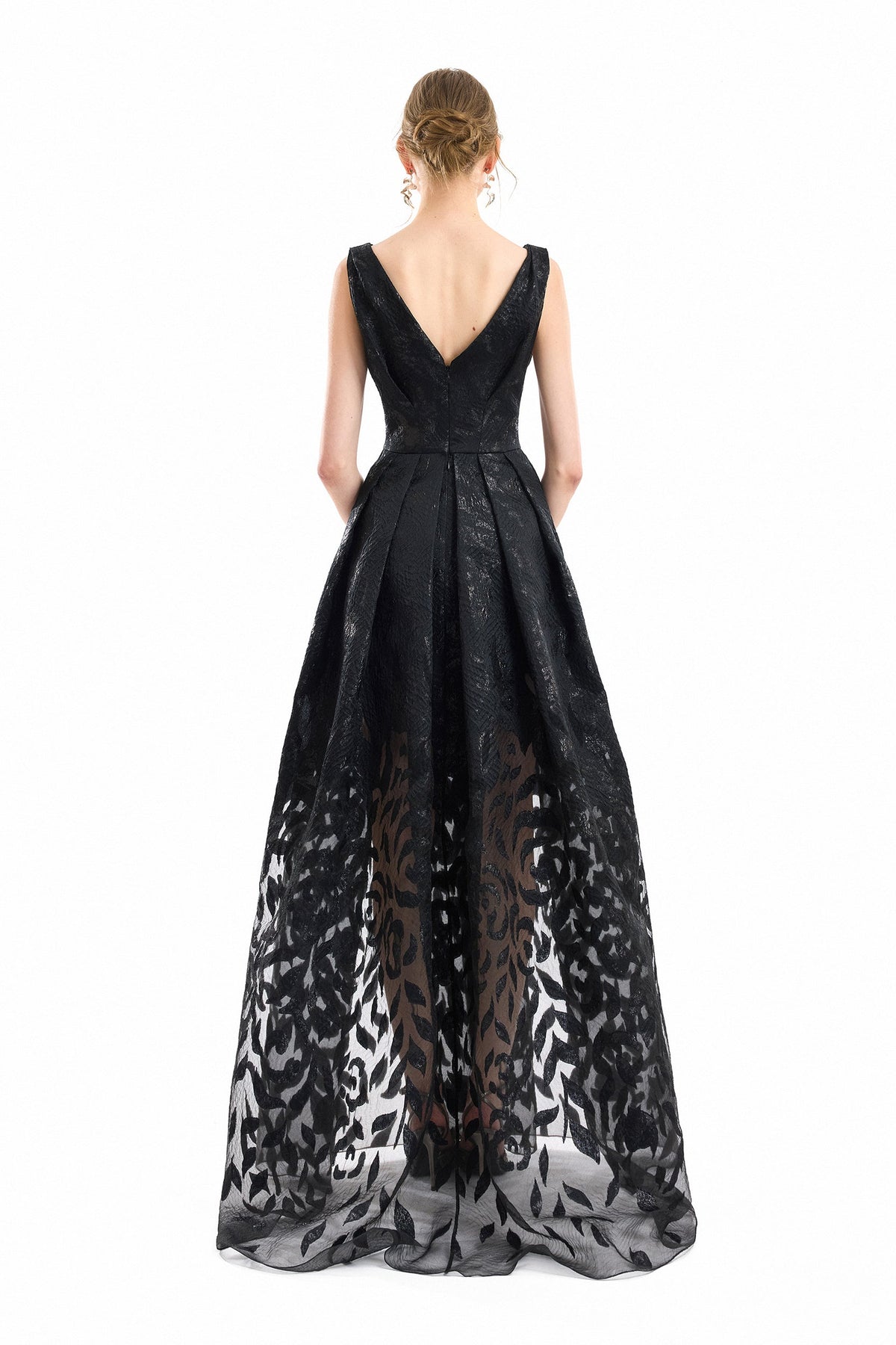 V-Neck Jacquard Dress - Black