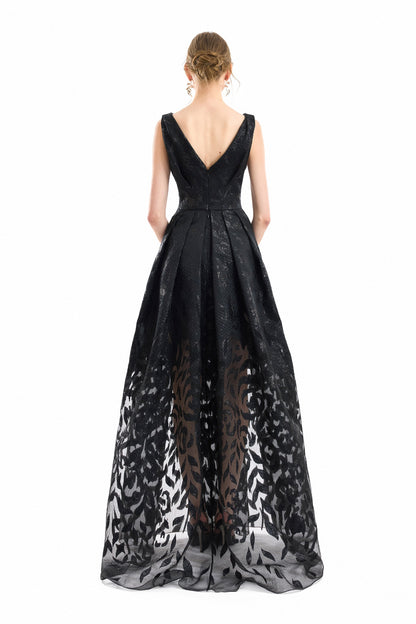 V-Neck Jacquard Dress - Black