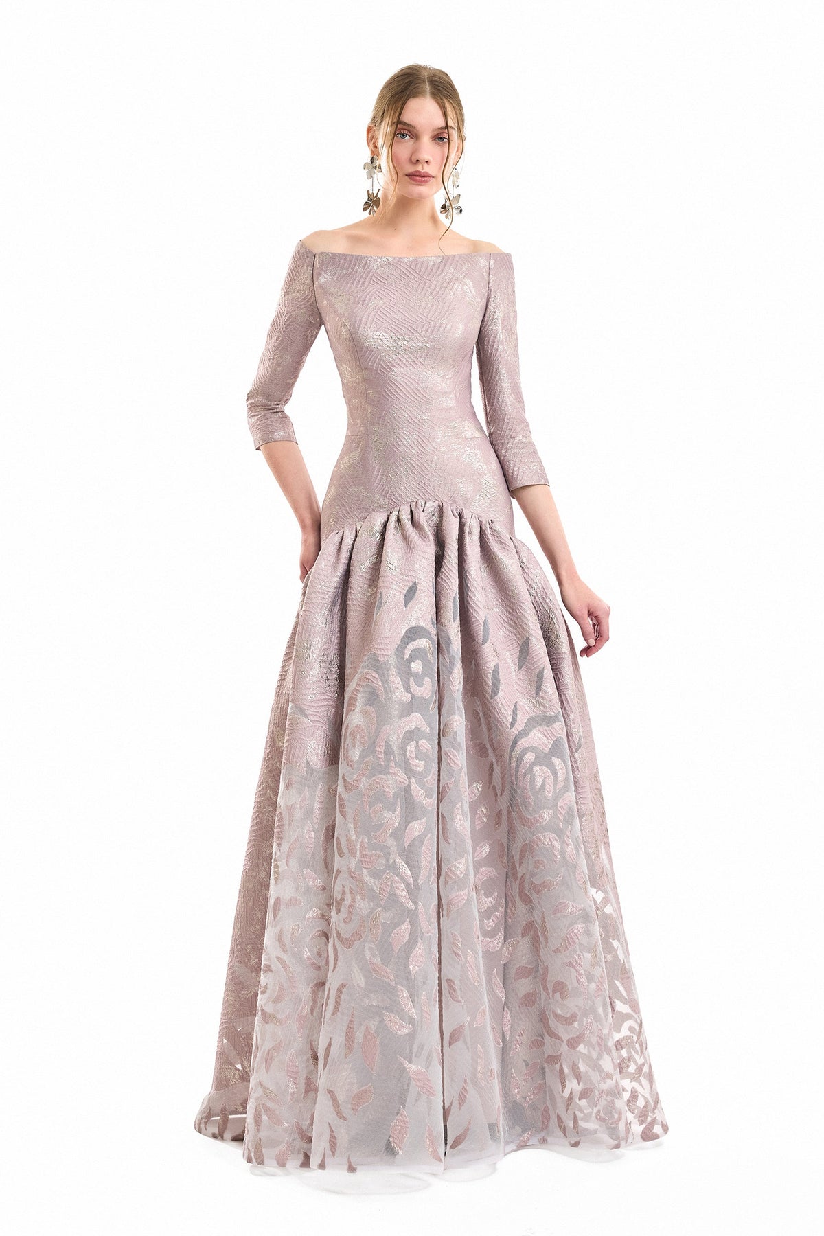 Off-Shoulder Jacquard Dress - Purple
