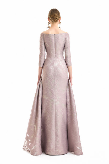 Off-Shoulder Jacquard Dress - Purple