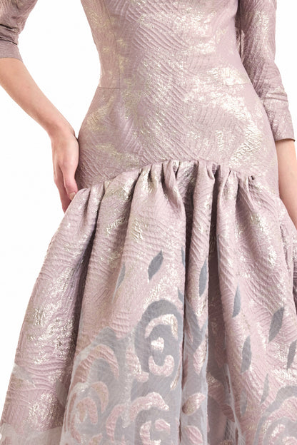Off-Shoulder Jacquard Dress - Purple