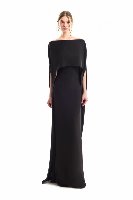 Cape Overlay Dress - Black