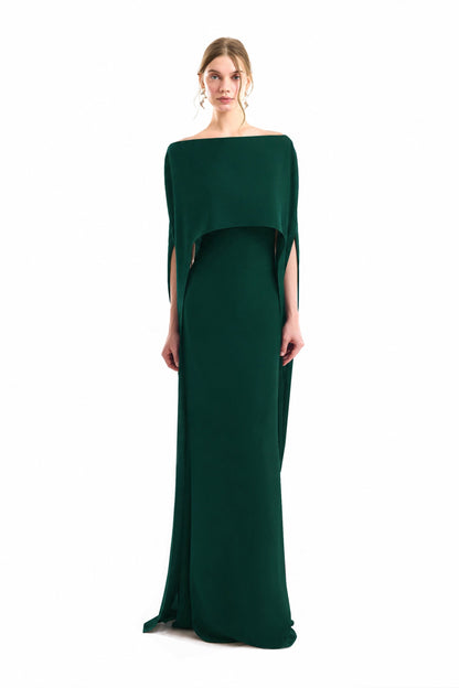 Cape Overlay Dress - Green