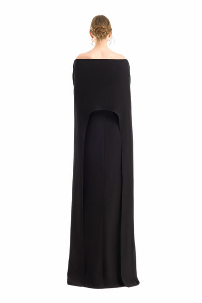 Cape Overlay Dress - Black