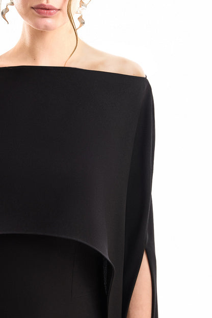 Cape Overlay Dress - Black