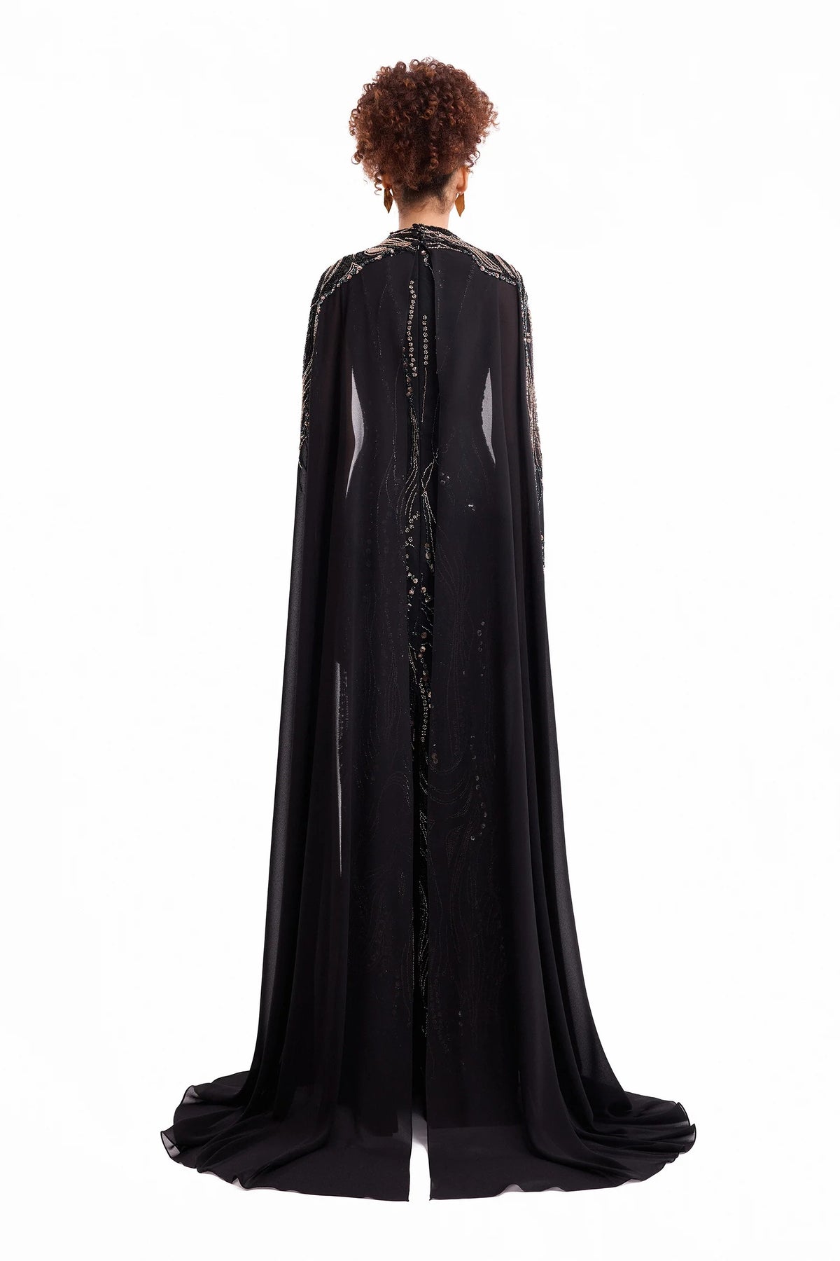 Beaded V-Neck Cape Dress