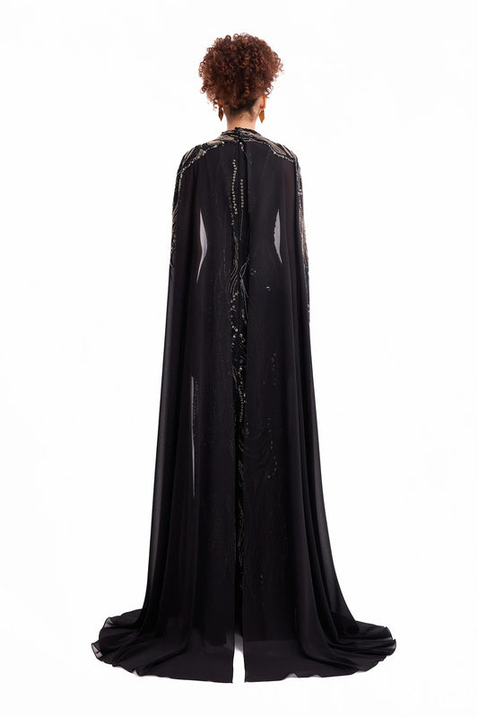 Beaded V-Neck Cape Dress