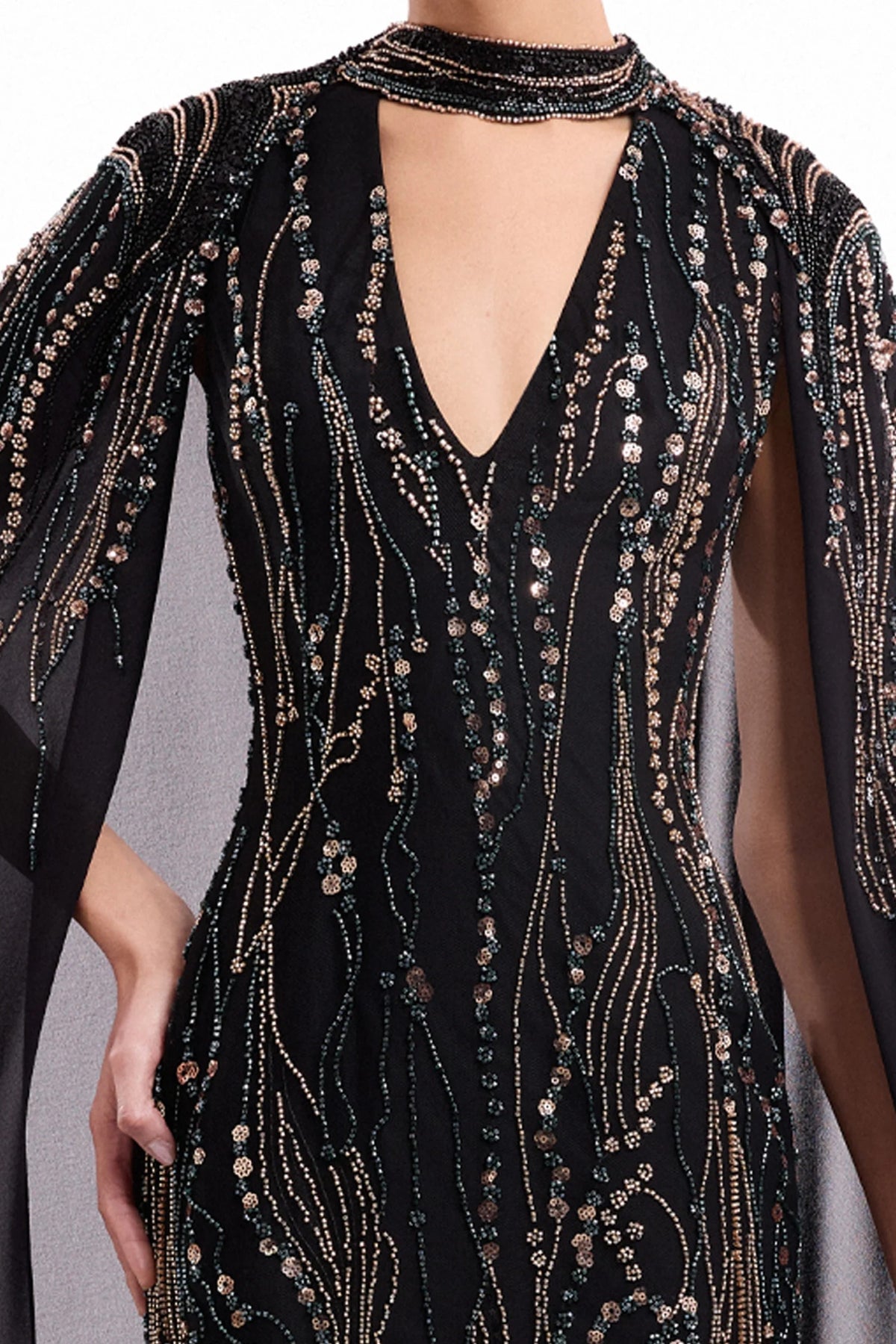 Beaded V-Neck Cape Dress